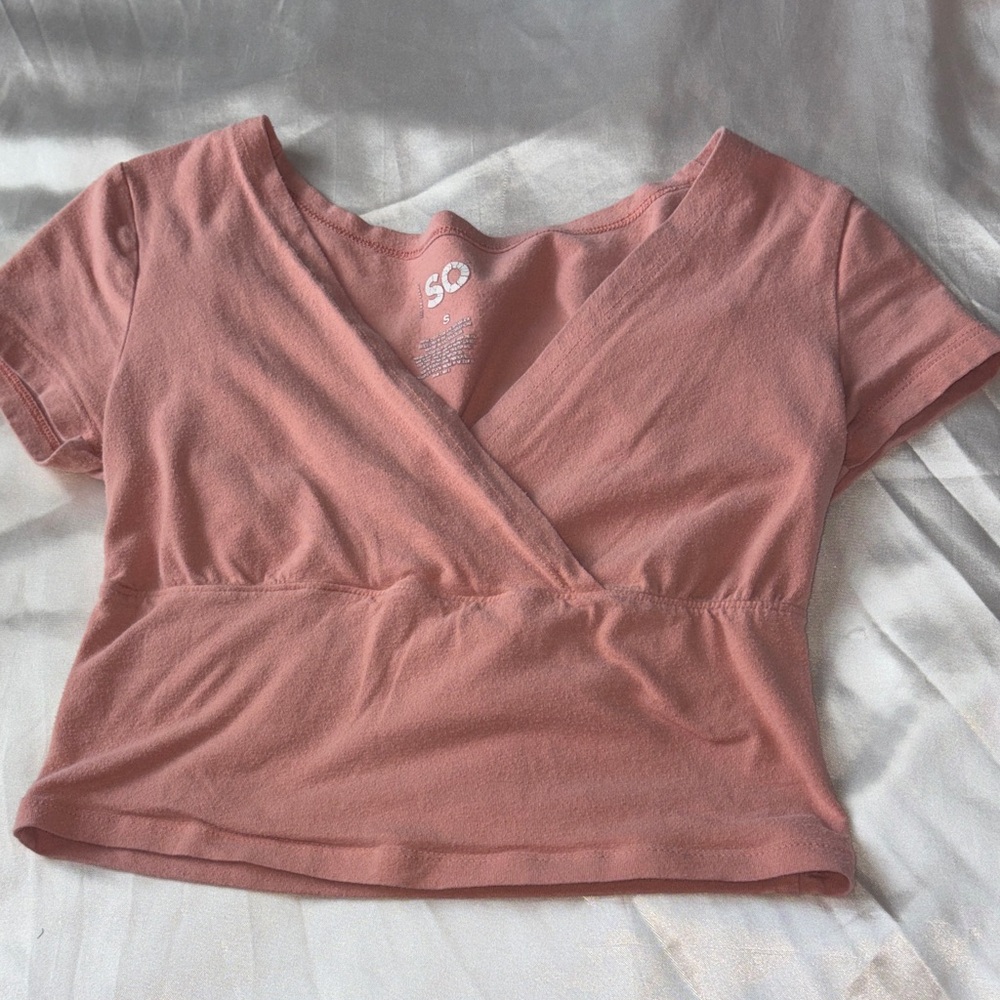 SO Women's Blush Pink V-Neck Blouse